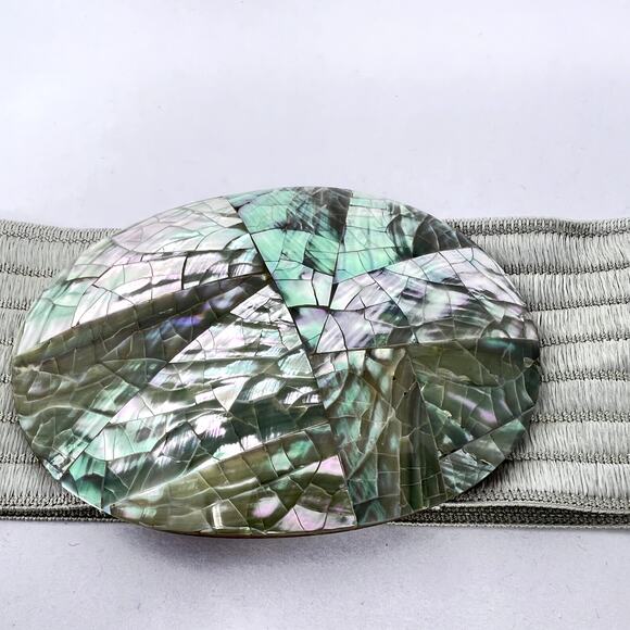 Sommai World Natural Tropical Shell Elastic Belt Women XL USA VTG Pearl Abalone - Picture 1 of 6